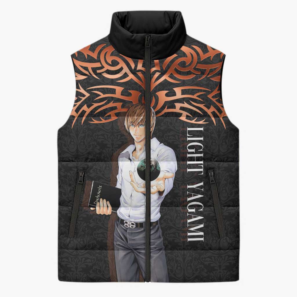 Light Yagami Death Note Sleeveless Puffer Jacket Tribal Anime Fusion Style
