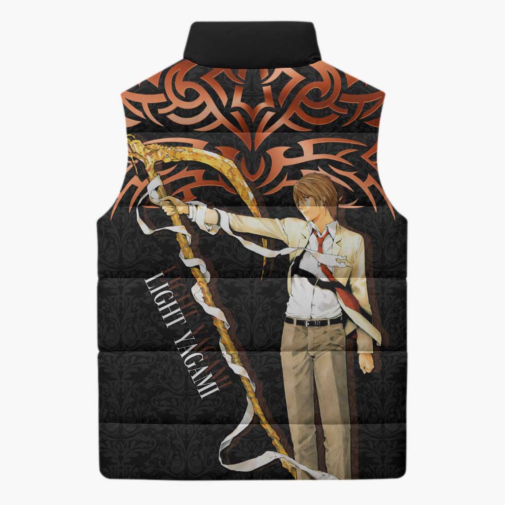 Light Yagami Death Note Sleeveless Puffer Jacket Tribal Anime Fusion Style