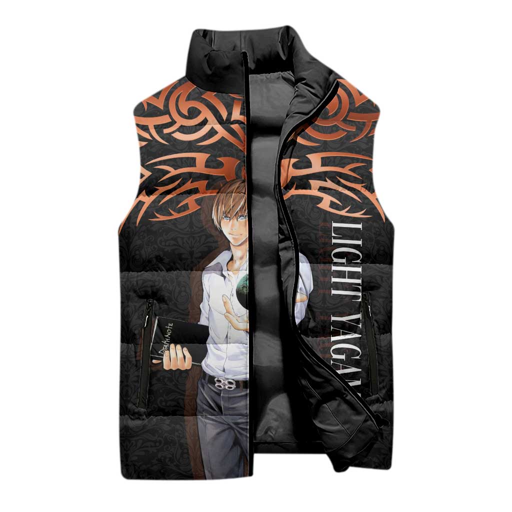 Light Yagami Death Note Sleeveless Puffer Jacket Tribal Anime Fusion Style