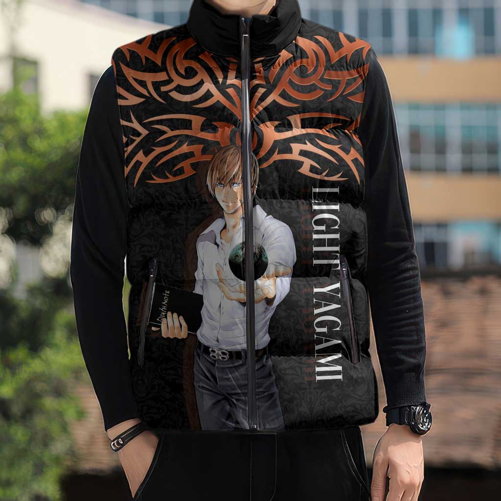 Light Yagami Death Note Sleeveless Puffer Jacket Tribal Anime Fusion Style
