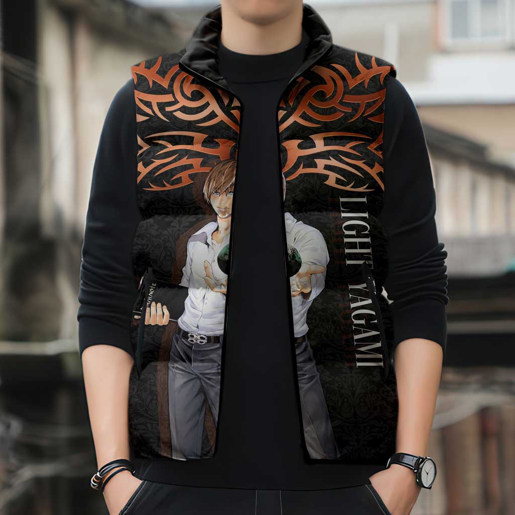 Light Yagami Death Note Sleeveless Puffer Jacket Tribal Anime Fusion Style