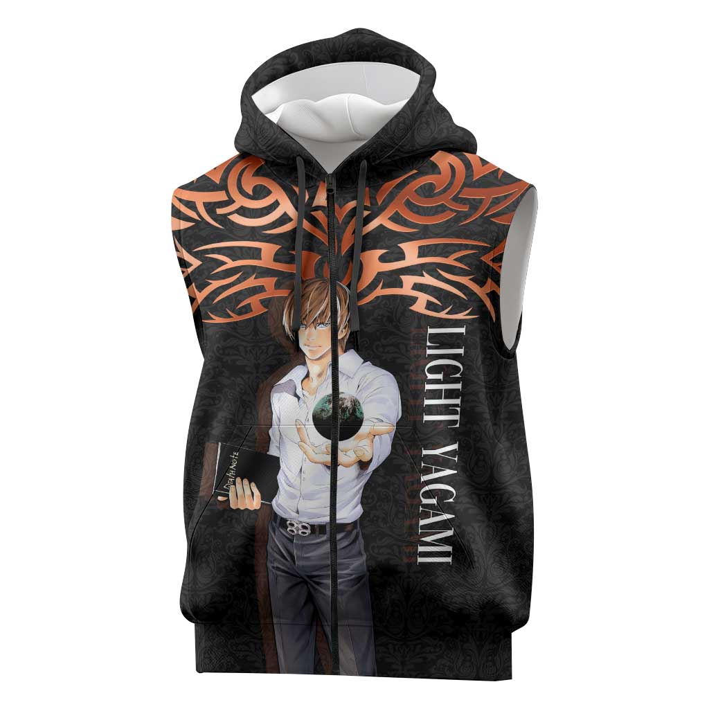 Light Yagami Death Note Sleeveless Zip Hoodie Tribal Anime Fusion Style