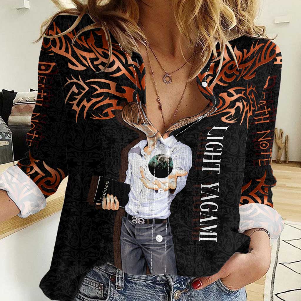 Light Yagami Death Note Women Casual Shirt Tribal Anime Fusion Style