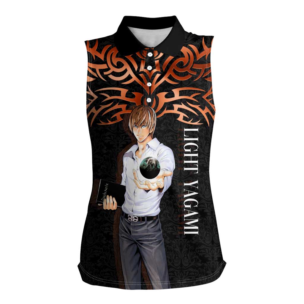 Light Yagami Death Note Women Sleeveless Polo Shirt Tribal Anime Fusion Style