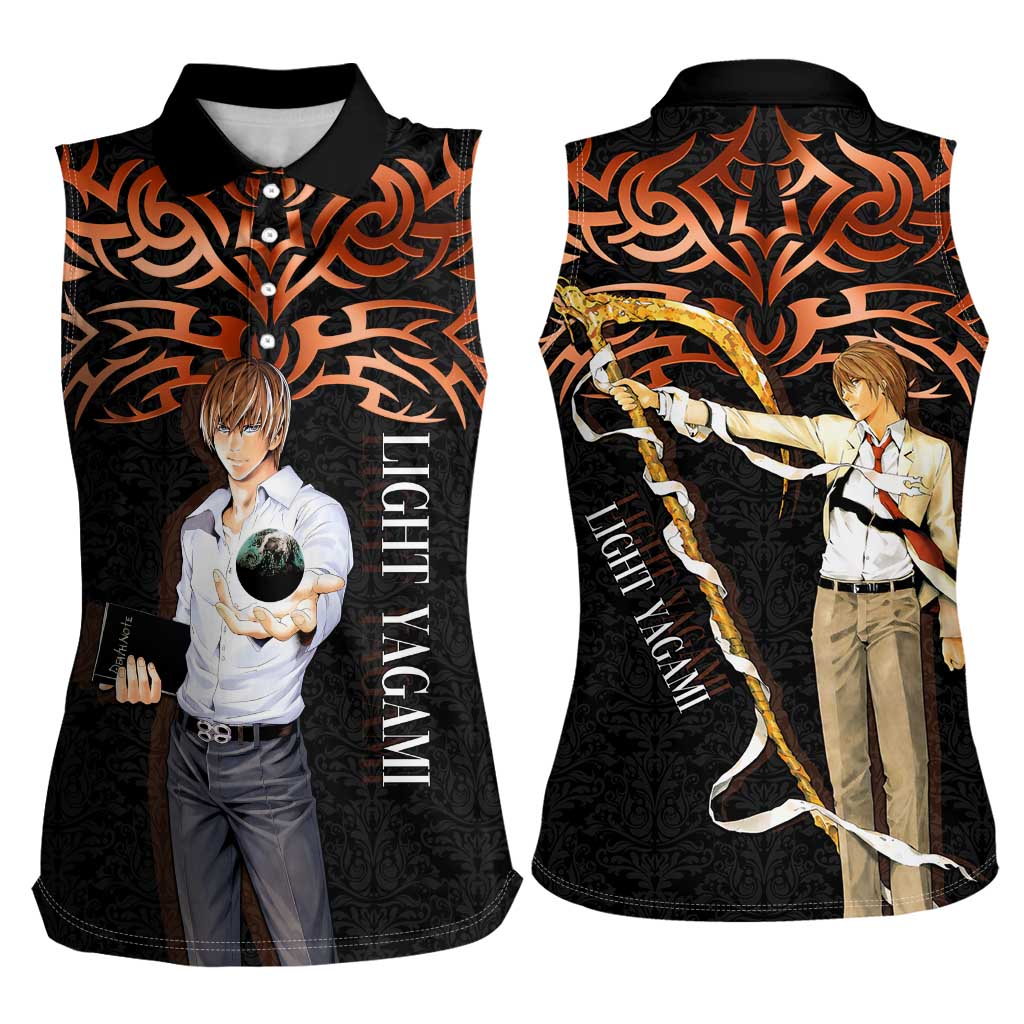 Light Yagami Death Note Women Sleeveless Polo Shirt Tribal Anime Fusion Style