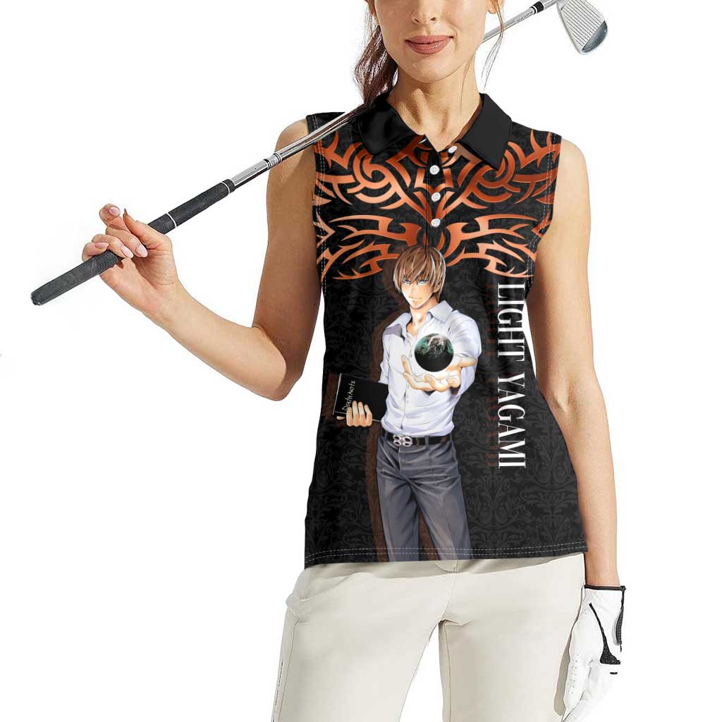 Light Yagami Death Note Women Sleeveless Polo Shirt Tribal Anime Fusion Style