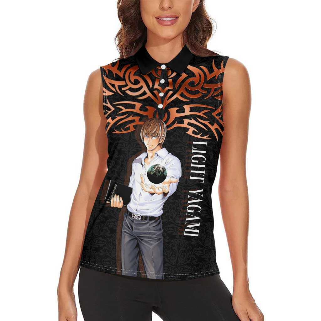 Light Yagami Death Note Women Sleeveless Polo Shirt Tribal Anime Fusion Style