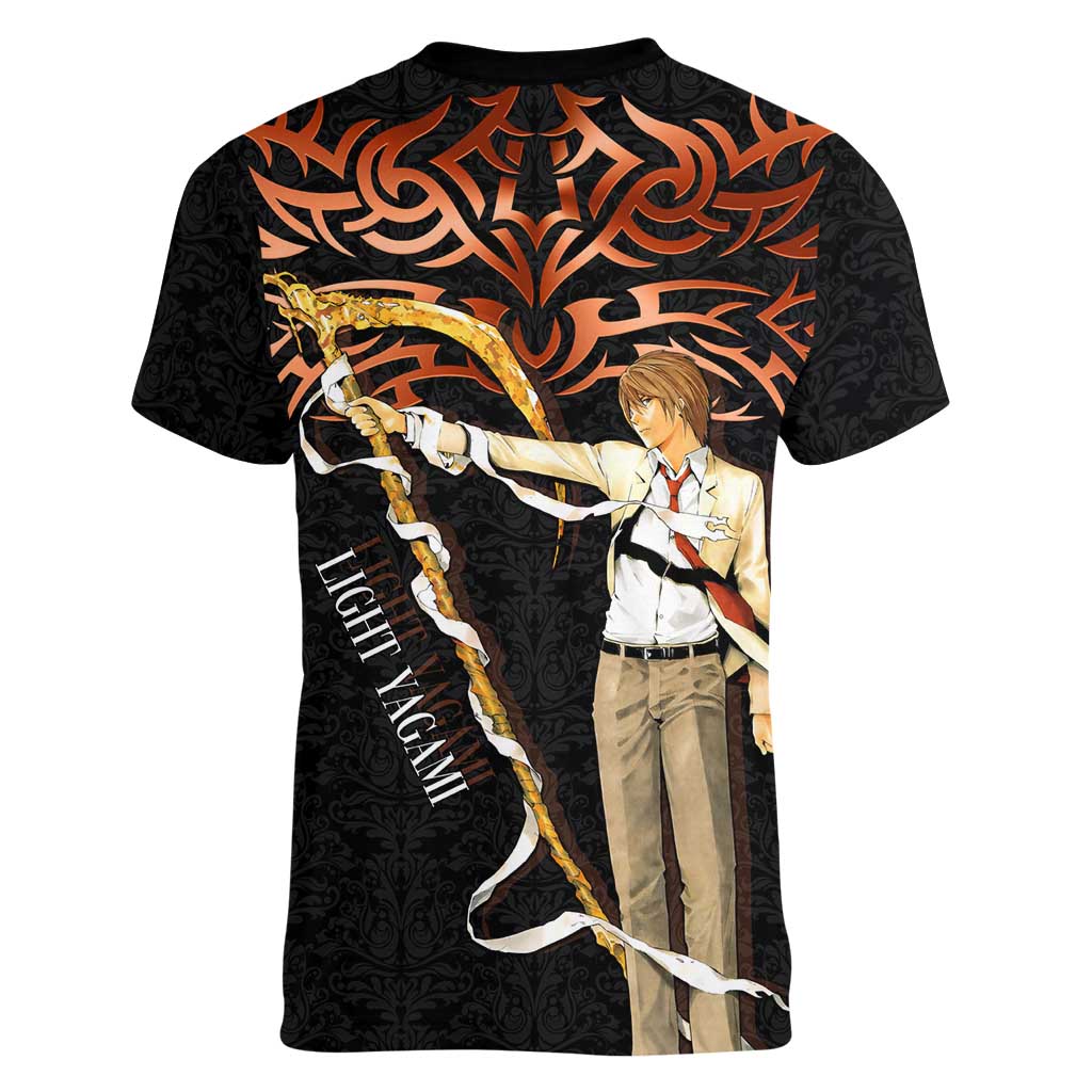 Light Yagami Death Note Women V-Neck T-Shirt Tribal Anime Fusion Style