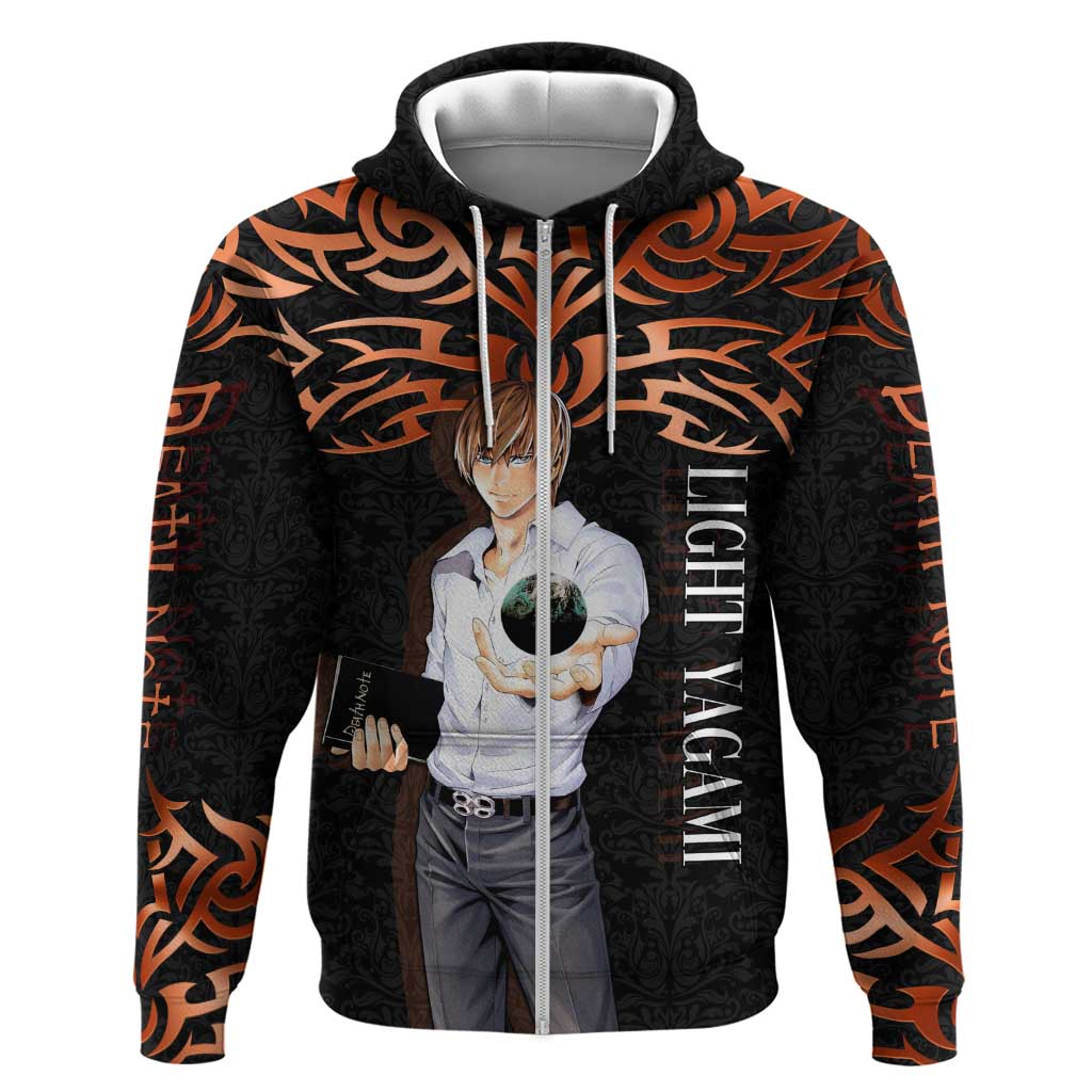 Light Yagami Death Note Zip Hoodie Tribal Anime Fusion Style