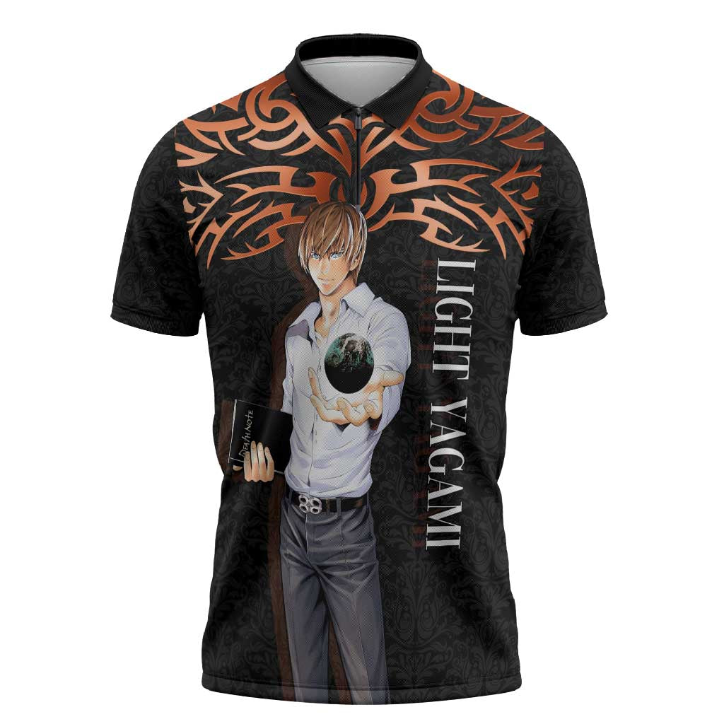 Light Yagami Death Note Zipper Polo Shirt Tribal Anime Fusion Style