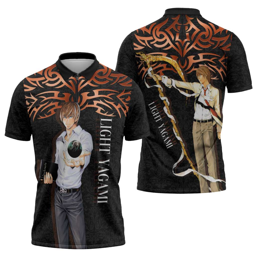 Light Yagami Death Note Zipper Polo Shirt Tribal Anime Fusion Style