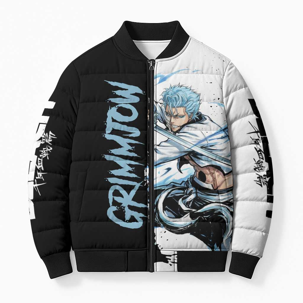 Personalized Grimmjow Jaegerjaquez Bomber Puffer Jacket Ink Splash Anime Brush Style