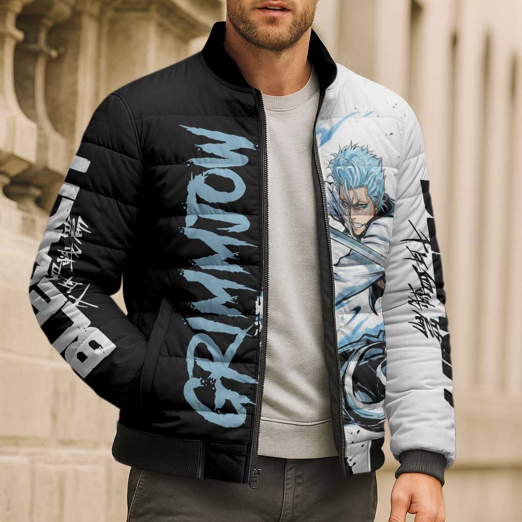 Personalized Grimmjow Jaegerjaquez Bomber Puffer Jacket Ink Splash Anime Brush Style