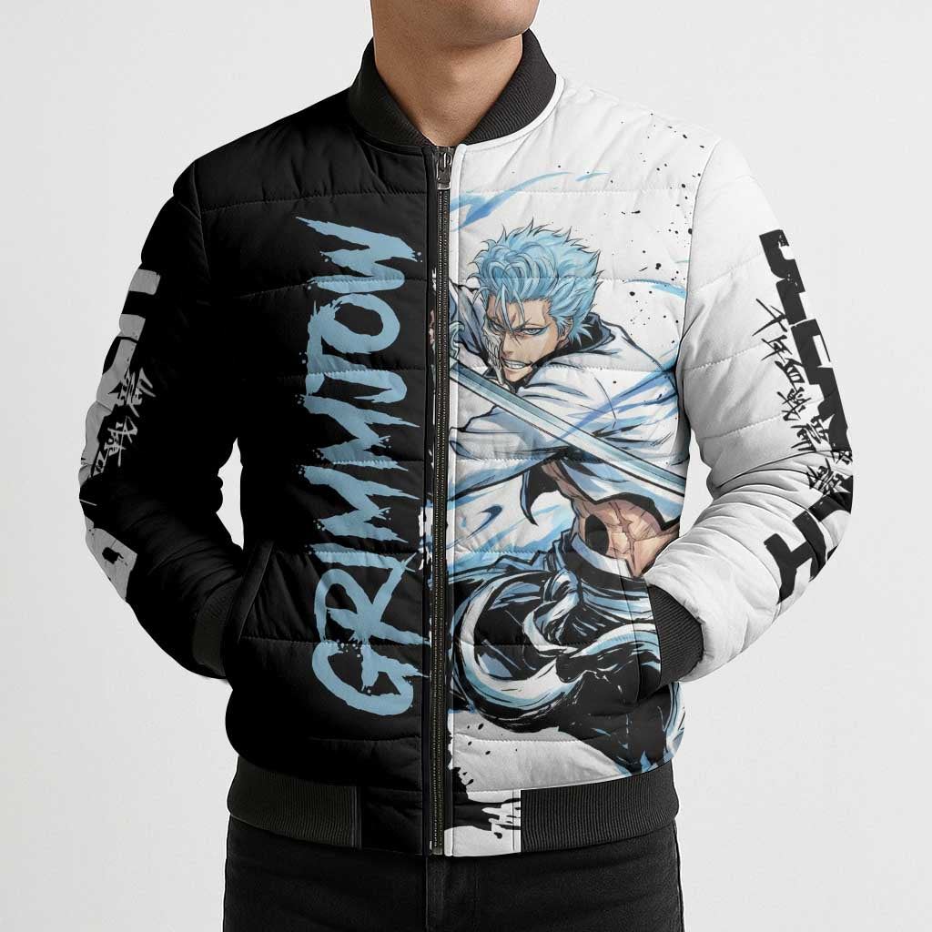 Personalized Grimmjow Jaegerjaquez Bomber Puffer Jacket Ink Splash Anime Brush Style