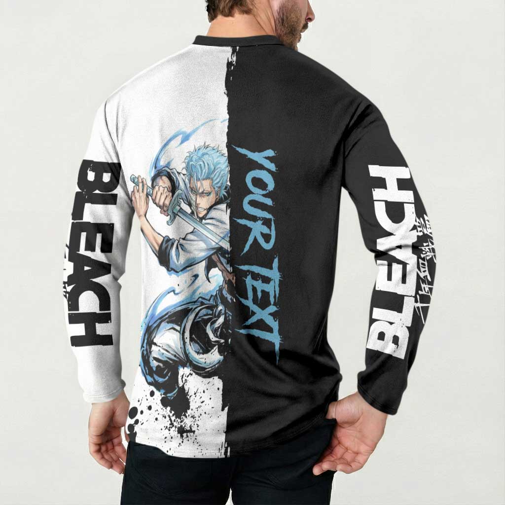 Personalized Grimmjow Jaegerjaquez Button Sweatshirt Ink Splash Anime Brush Style
