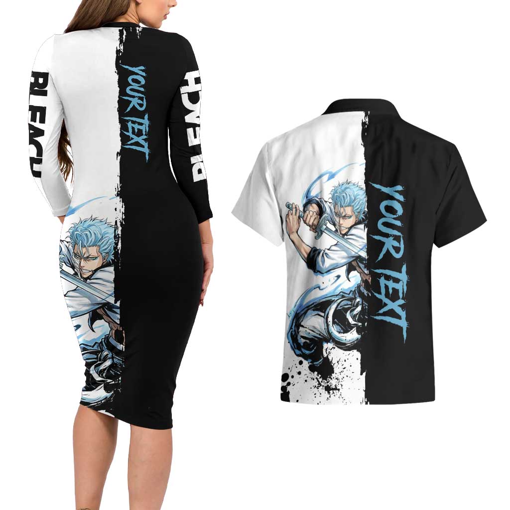 Personalized Grimmjow Jaegerjaquez Couples Matching Long Sleeve Bodycon Dress and Hawaiian Shirt Ink Splash Anime Brush Style