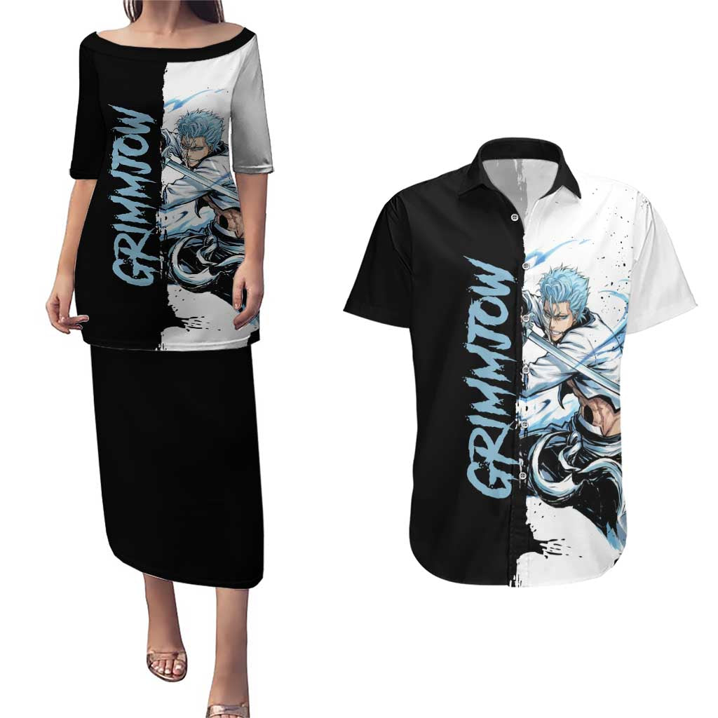 Personalized Grimmjow Jaegerjaquez Couples Matching Puletasi and Hawaiian Shirt Ink Splash Anime Brush Style