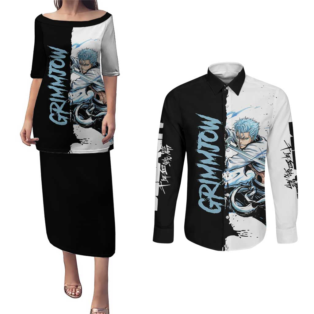 Personalized Grimmjow Jaegerjaquez Couples Matching Puletasi and Long Sleeve Button Shirt Ink Splash Anime Brush Style