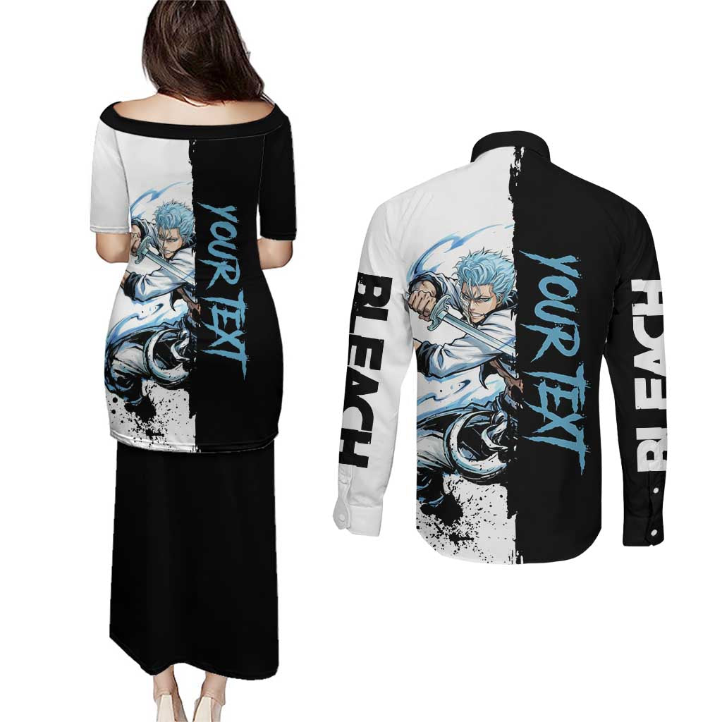Personalized Grimmjow Jaegerjaquez Couples Matching Puletasi and Long Sleeve Button Shirt Ink Splash Anime Brush Style