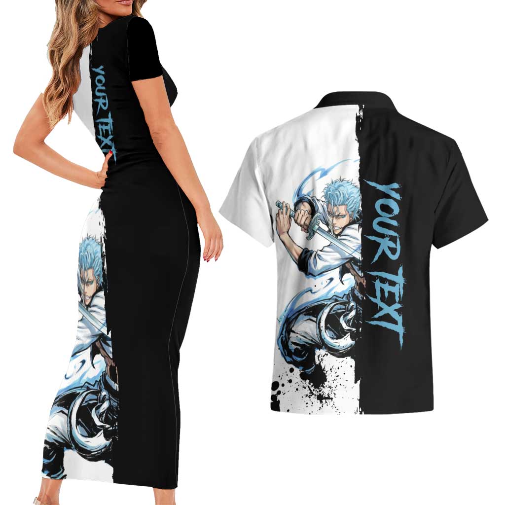 Personalized Grimmjow Jaegerjaquez Couples Matching Short Sleeve Bodycon Dress and Hawaiian Shirt Ink Splash Anime Brush Style