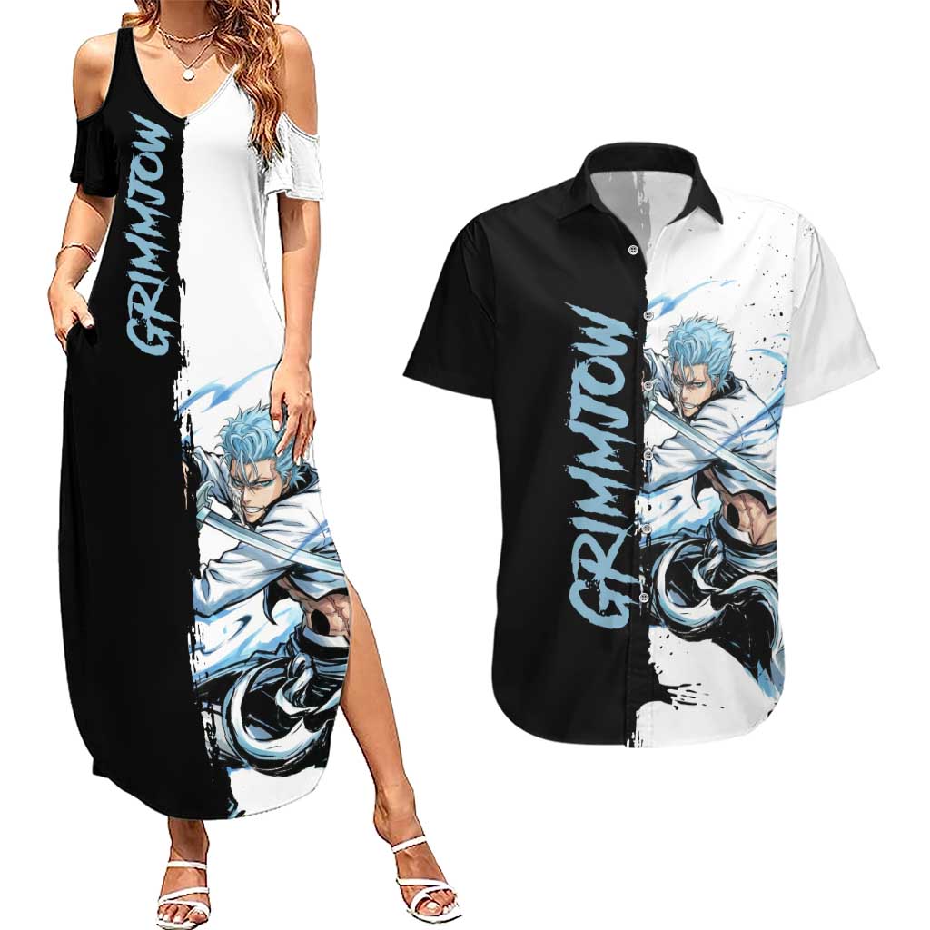 Personalized Grimmjow Jaegerjaquez Couples Matching Summer Maxi Dress and Hawaiian Shirt Ink Splash Anime Brush Style