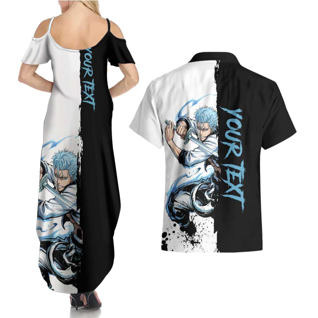 Personalized Grimmjow Jaegerjaquez Couples Matching Summer Maxi Dress and Hawaiian Shirt Ink Splash Anime Brush Style
