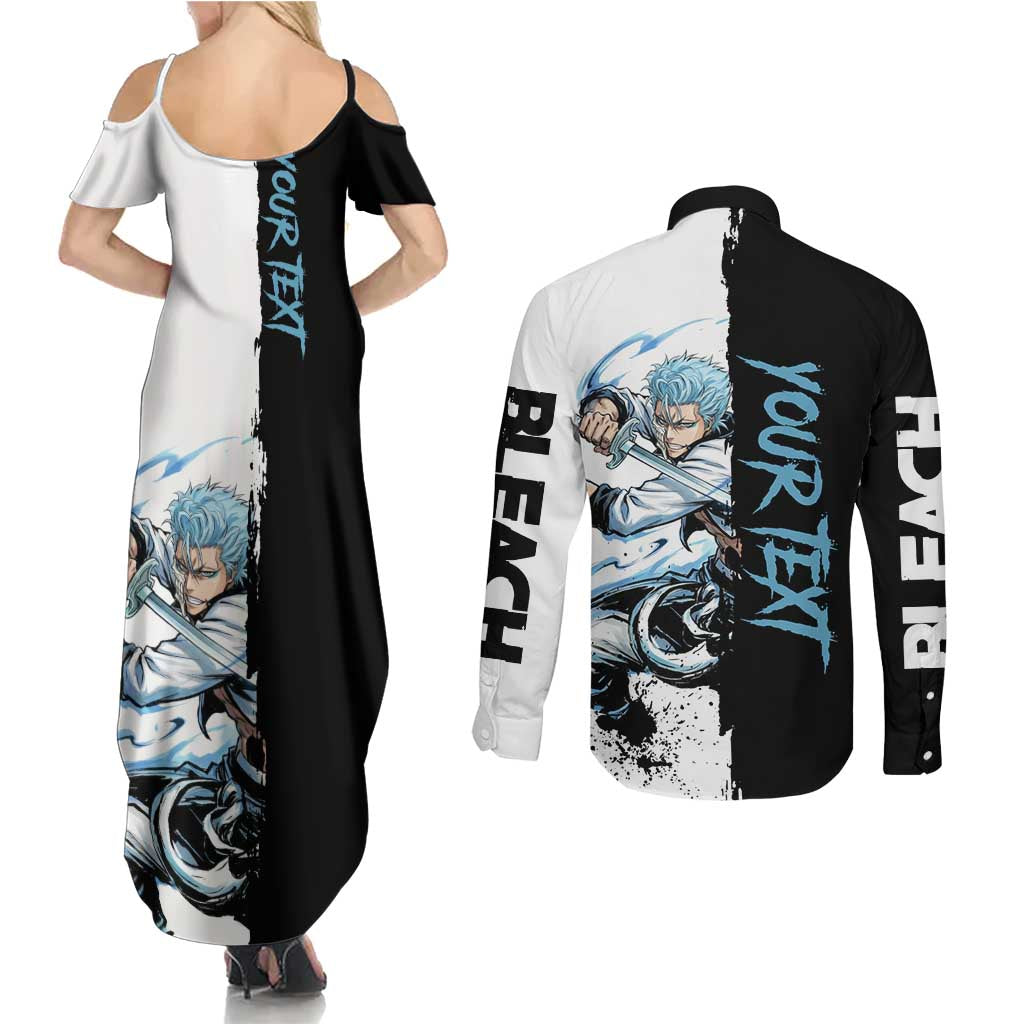 Personalized Grimmjow Jaegerjaquez Couples Matching Summer Maxi Dress and Long Sleeve Button Shirt Ink Splash Anime Brush Style