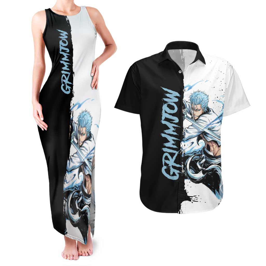 Personalized Grimmjow Jaegerjaquez Couples Matching Tank Maxi Dress and Hawaiian Shirt Ink Splash Anime Brush Style