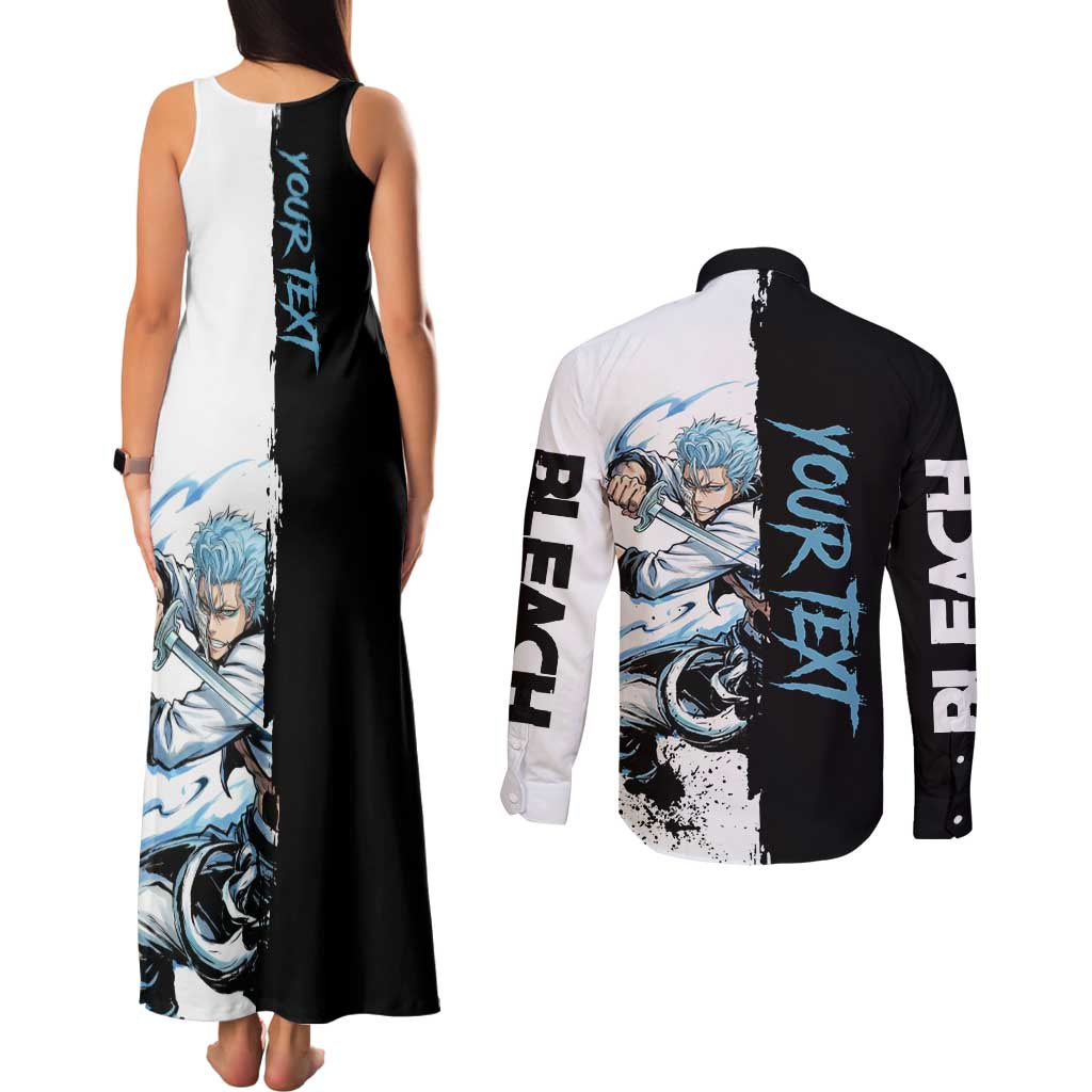 Personalized Grimmjow Jaegerjaquez Couples Matching Tank Maxi Dress and Long Sleeve Button Shirt Ink Splash Anime Brush Style