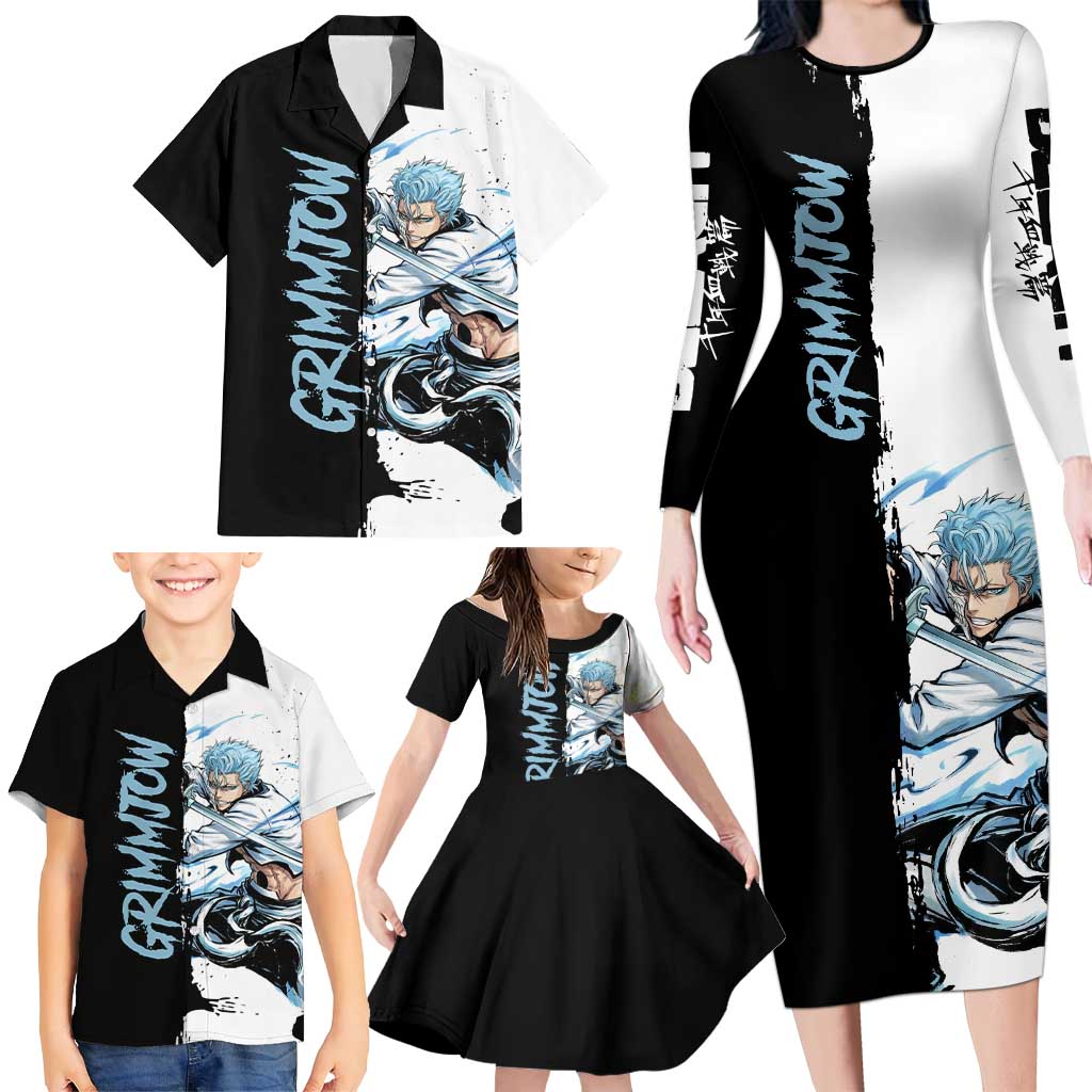 Personalized Grimmjow Jaegerjaquez Family Matching Long Sleeve Bodycon Dress and Hawaiian Shirt Ink Splash Anime Brush Style