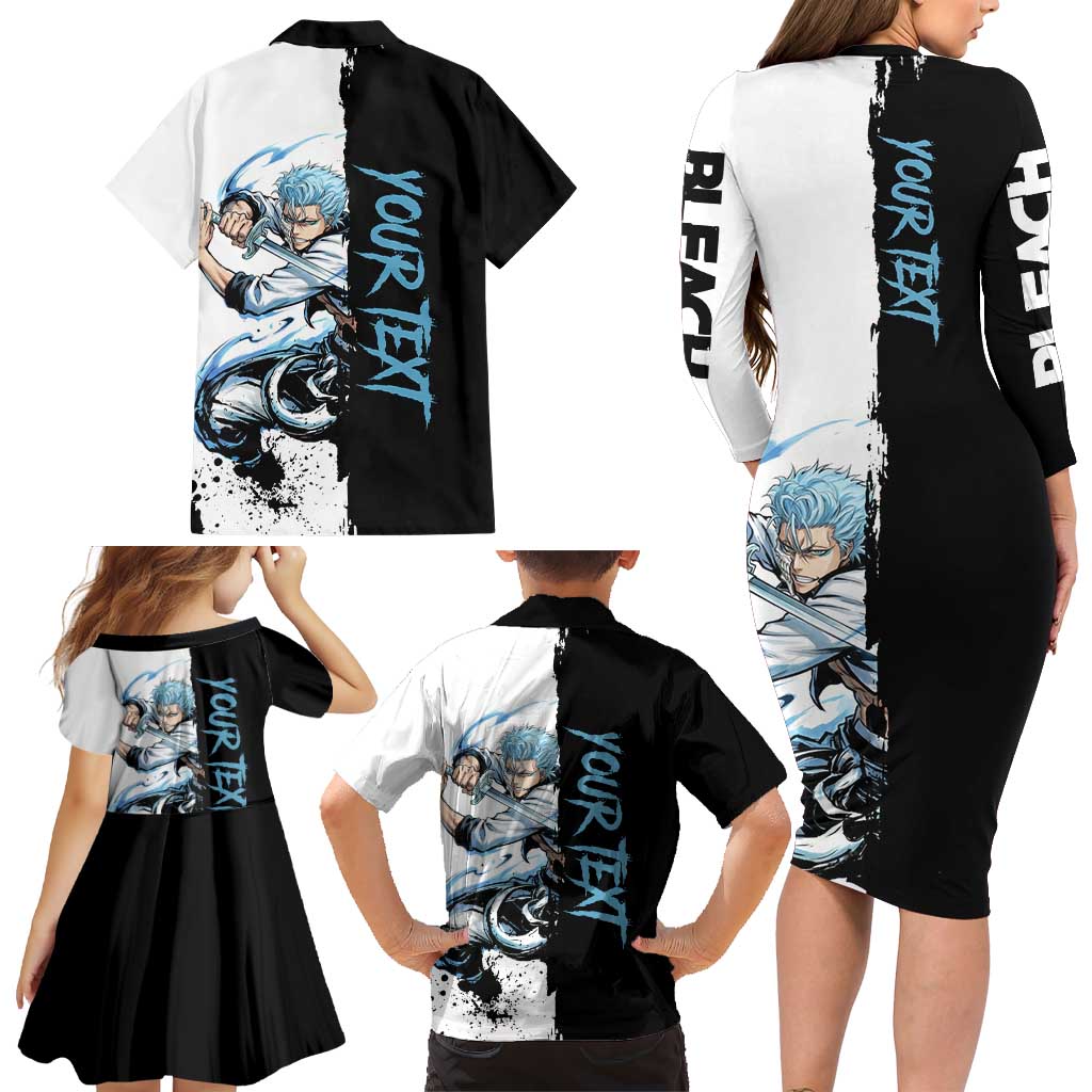 Personalized Grimmjow Jaegerjaquez Family Matching Long Sleeve Bodycon Dress and Hawaiian Shirt Ink Splash Anime Brush Style