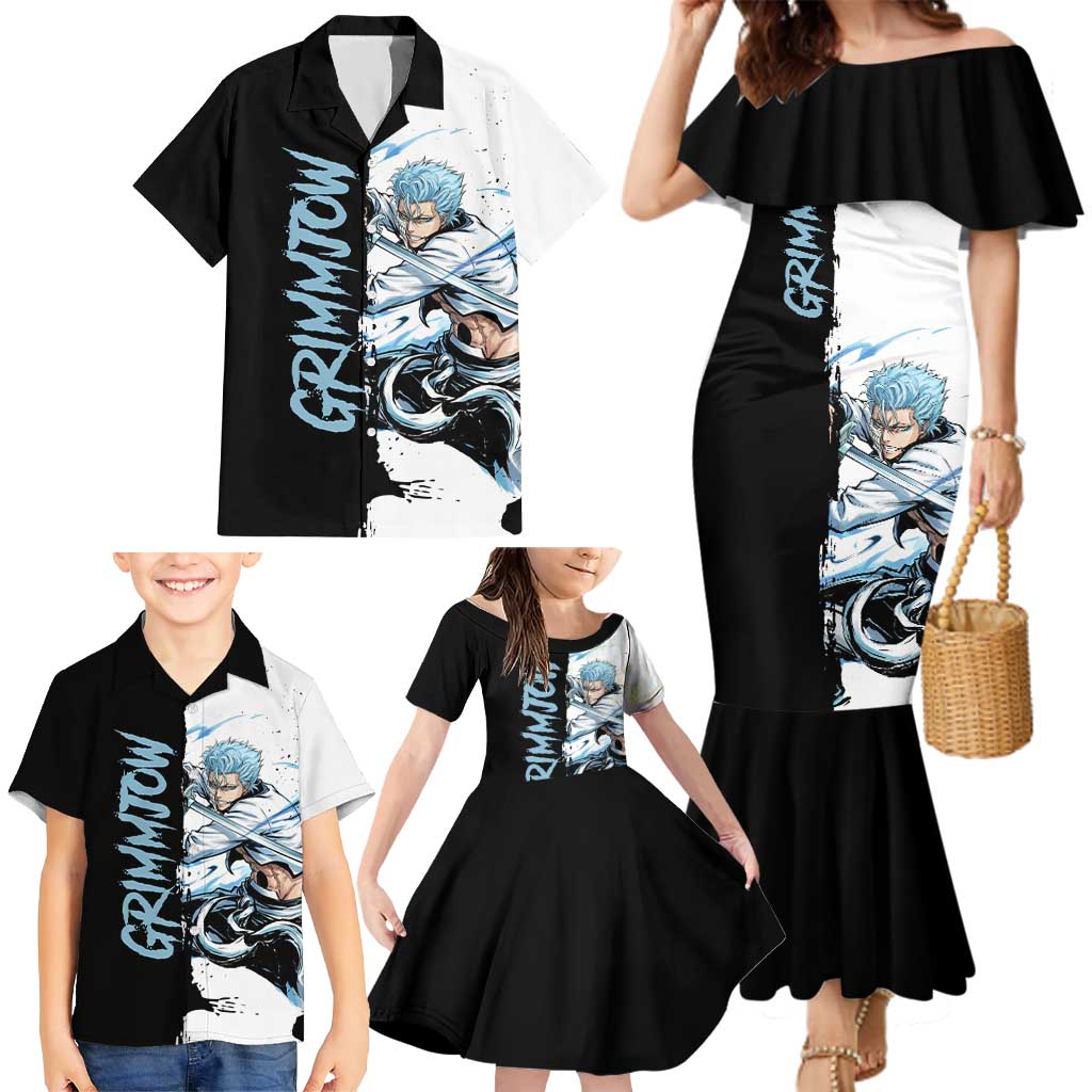 Personalized Grimmjow Jaegerjaquez Family Matching Mermaid Dress and Hawaiian Shirt Ink Splash Anime Brush Style