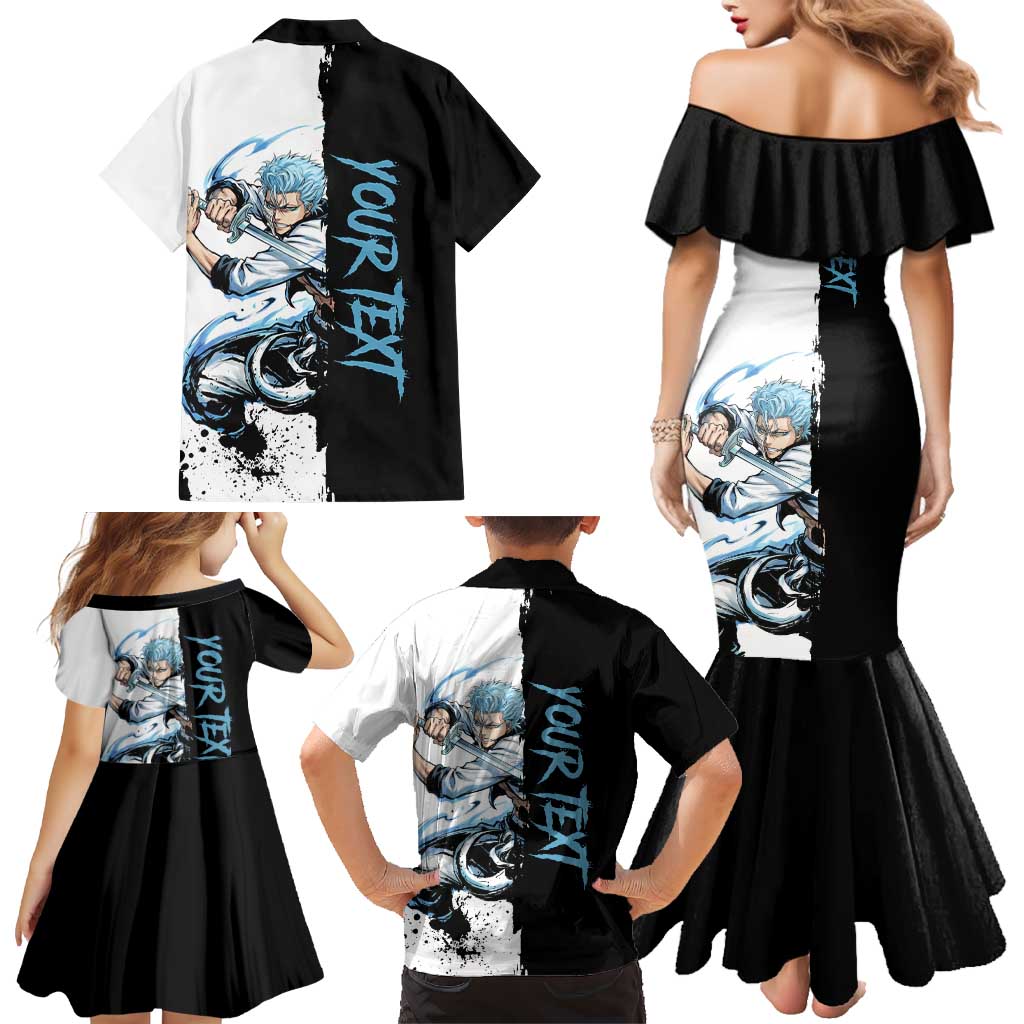 Personalized Grimmjow Jaegerjaquez Family Matching Mermaid Dress and Hawaiian Shirt Ink Splash Anime Brush Style