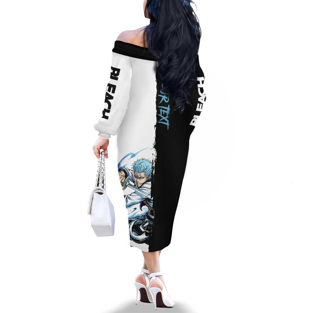 Personalized Grimmjow Jaegerjaquez Family Matching Off The Shoulder Long Sleeve Dress and Hawaiian Shirt Ink Splash Anime Brush Style