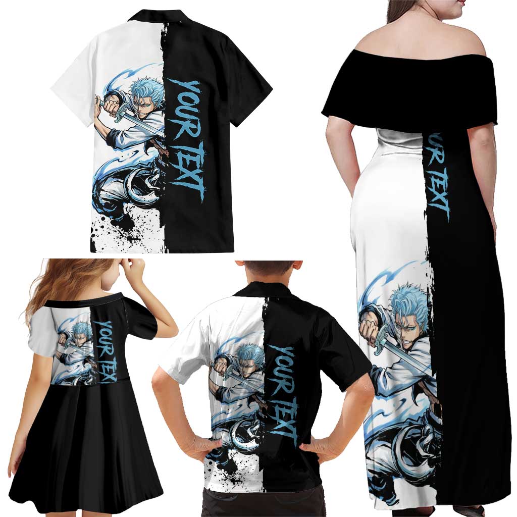 Personalized Grimmjow Jaegerjaquez Family Matching Off Shoulder Maxi Dress and Hawaiian Shirt Ink Splash Anime Brush Style