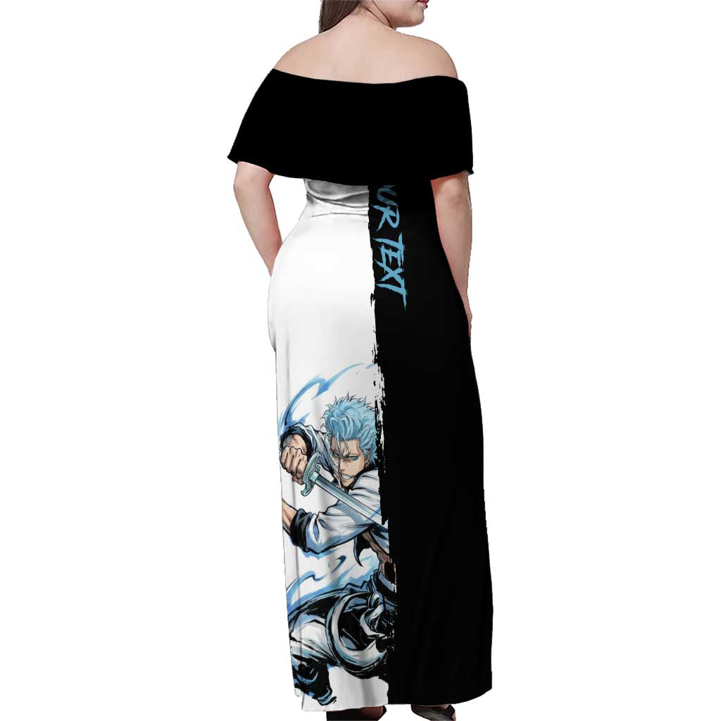 Personalized Grimmjow Jaegerjaquez Family Matching Off Shoulder Maxi Dress and Hawaiian Shirt Ink Splash Anime Brush Style