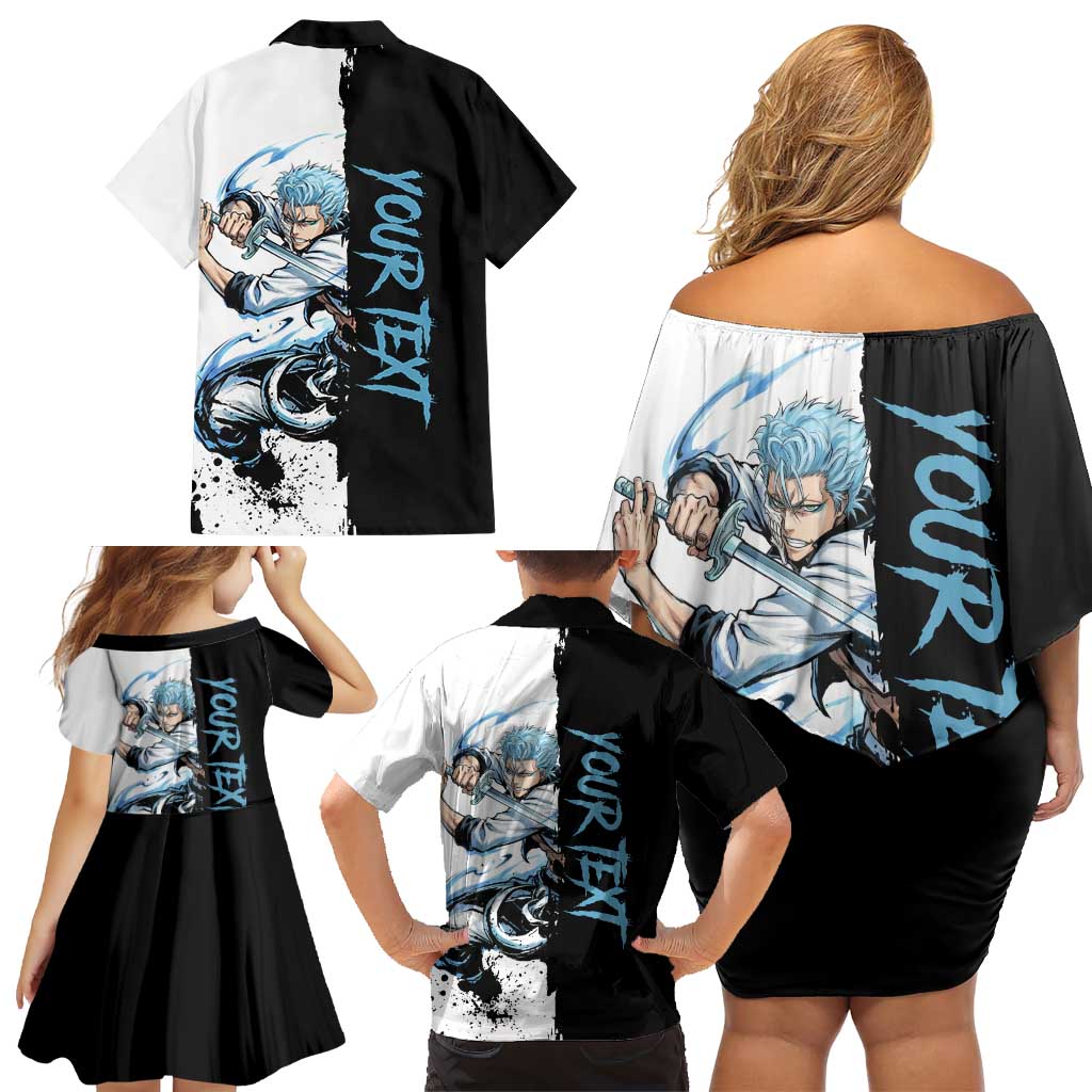 Personalized Grimmjow Jaegerjaquez Family Matching Off Shoulder Short Dress and Hawaiian Shirt Ink Splash Anime Brush Style