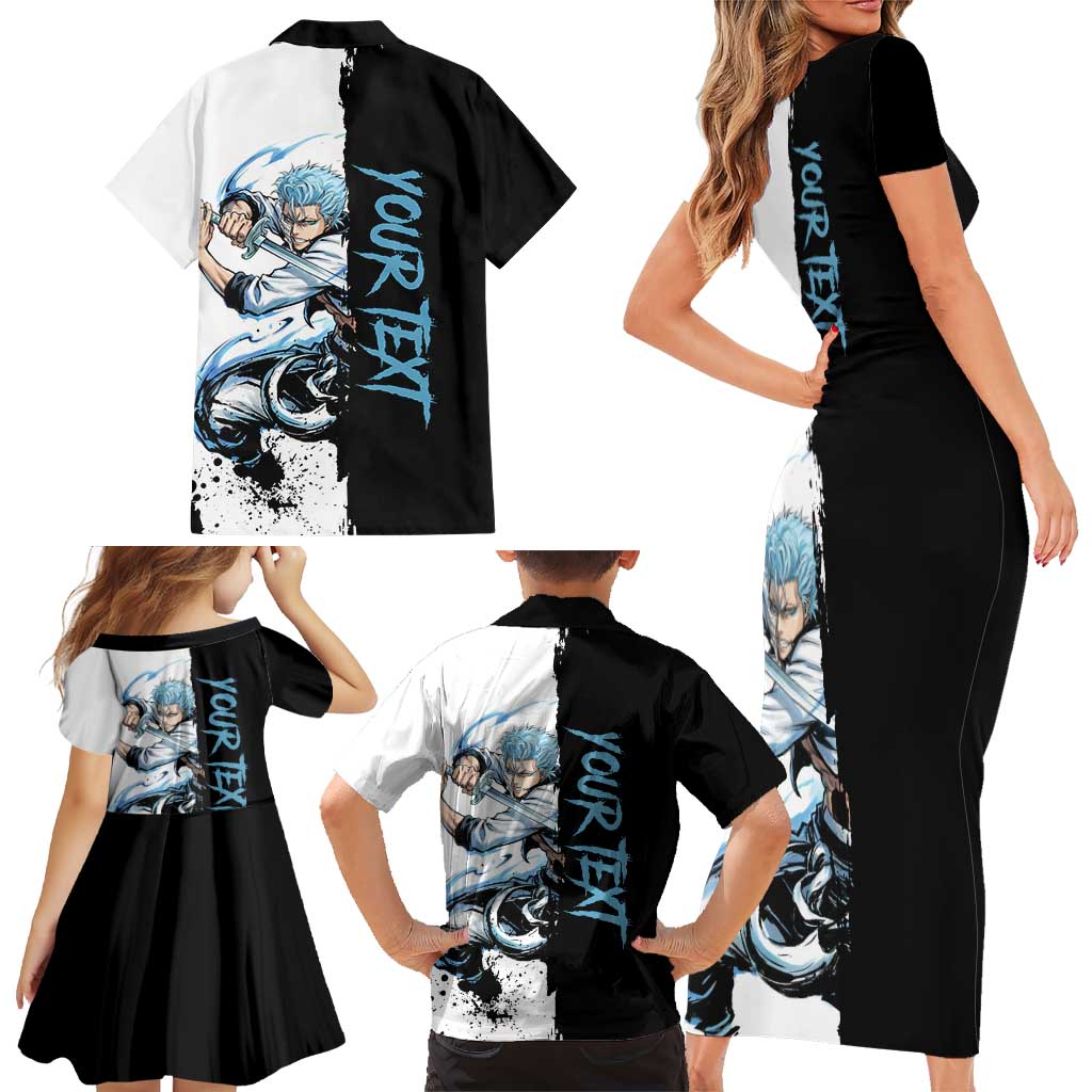 Personalized Grimmjow Jaegerjaquez Family Matching Short Sleeve Bodycon Dress and Hawaiian Shirt Ink Splash Anime Brush Style
