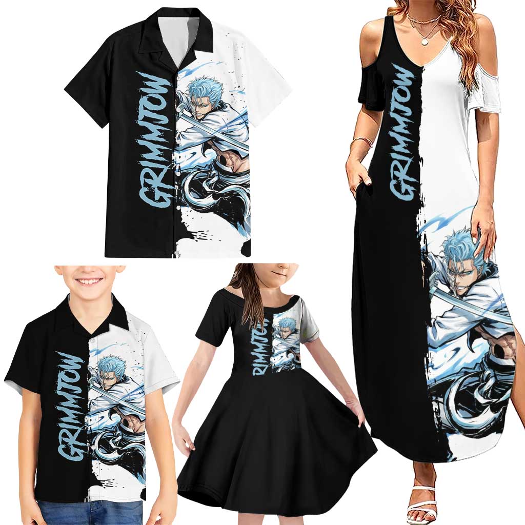 Personalized Grimmjow Jaegerjaquez Family Matching Summer Maxi Dress and Hawaiian Shirt Ink Splash Anime Brush Style