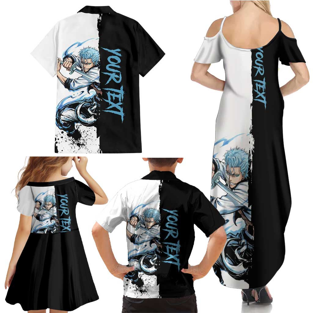 Personalized Grimmjow Jaegerjaquez Family Matching Summer Maxi Dress and Hawaiian Shirt Ink Splash Anime Brush Style