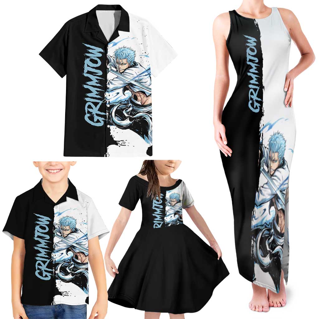 Personalized Grimmjow Jaegerjaquez Family Matching Tank Maxi Dress and Hawaiian Shirt Ink Splash Anime Brush Style