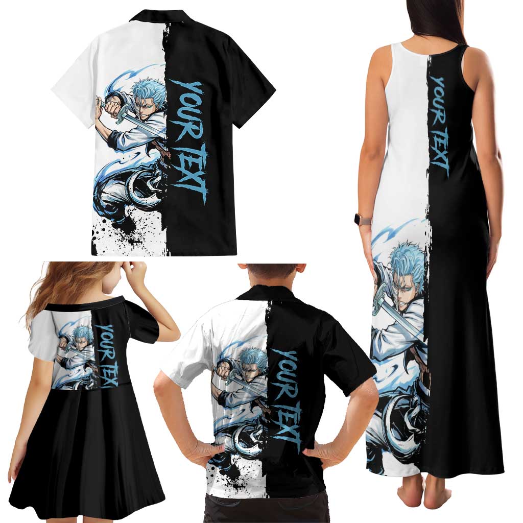 Personalized Grimmjow Jaegerjaquez Family Matching Tank Maxi Dress and Hawaiian Shirt Ink Splash Anime Brush Style