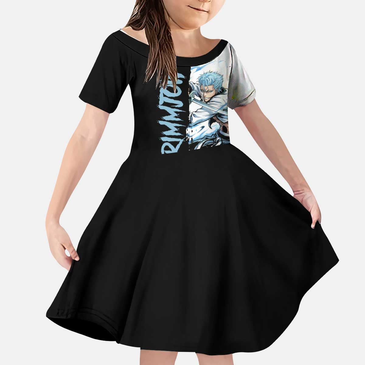 Personalized Grimmjow Jaegerjaquez Kid Short Sleeve Dress Ink Splash Anime Brush Style