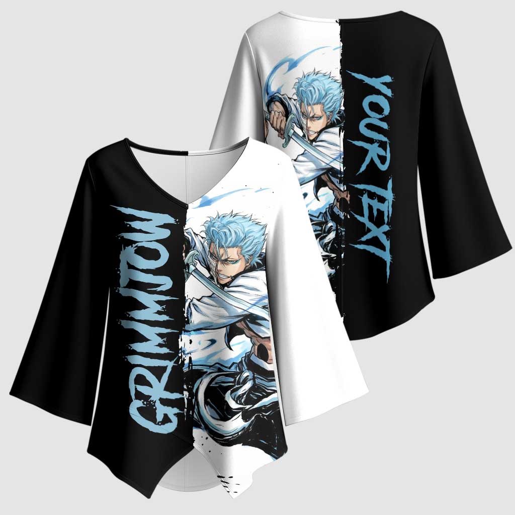 Personalized Grimmjow Jaegerjaquez Kimono Sleeve Blouse Ink Splash Anime Brush Style