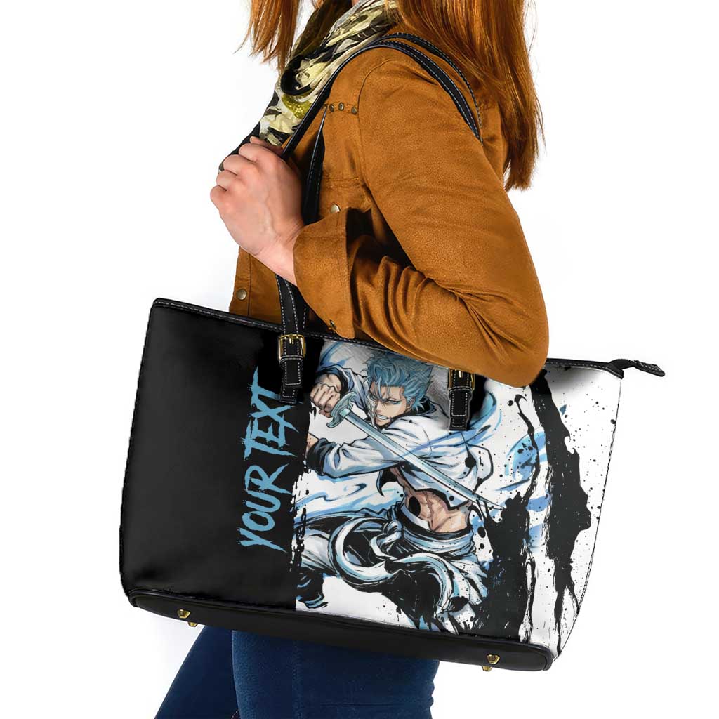 Personalized Grimmjow Jaegerjaquez Leather Tote Bag Ink Splash Anime Brush Style