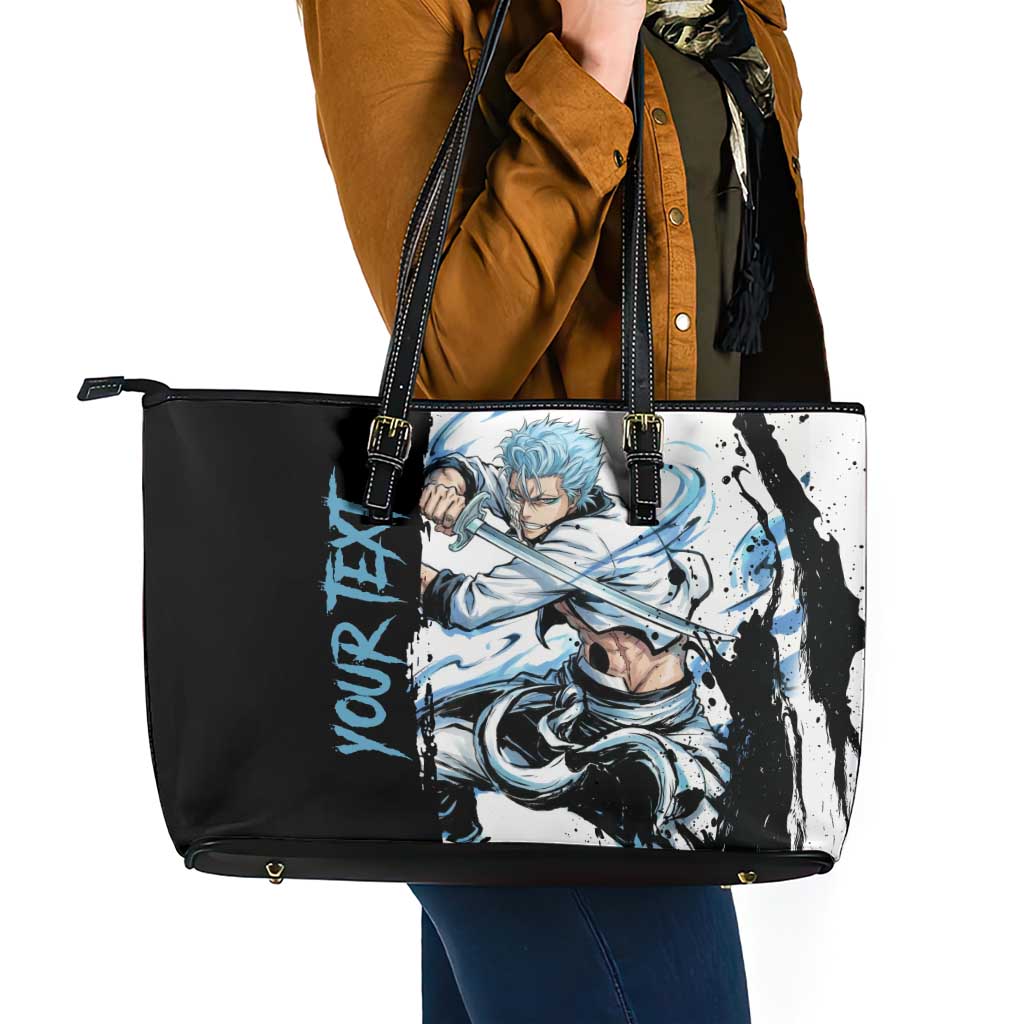 Personalized Grimmjow Jaegerjaquez Leather Tote Bag Ink Splash Anime Brush Style