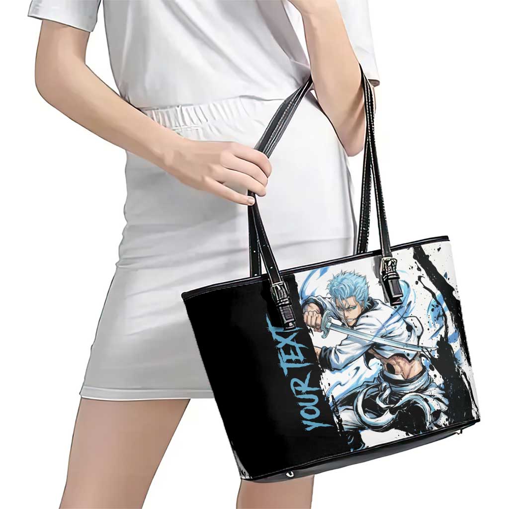 Personalized Grimmjow Jaegerjaquez Leather Tote Bag Ink Splash Anime Brush Style