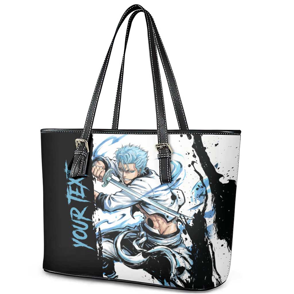 Personalized Grimmjow Jaegerjaquez Leather Tote Bag Ink Splash Anime Brush Style