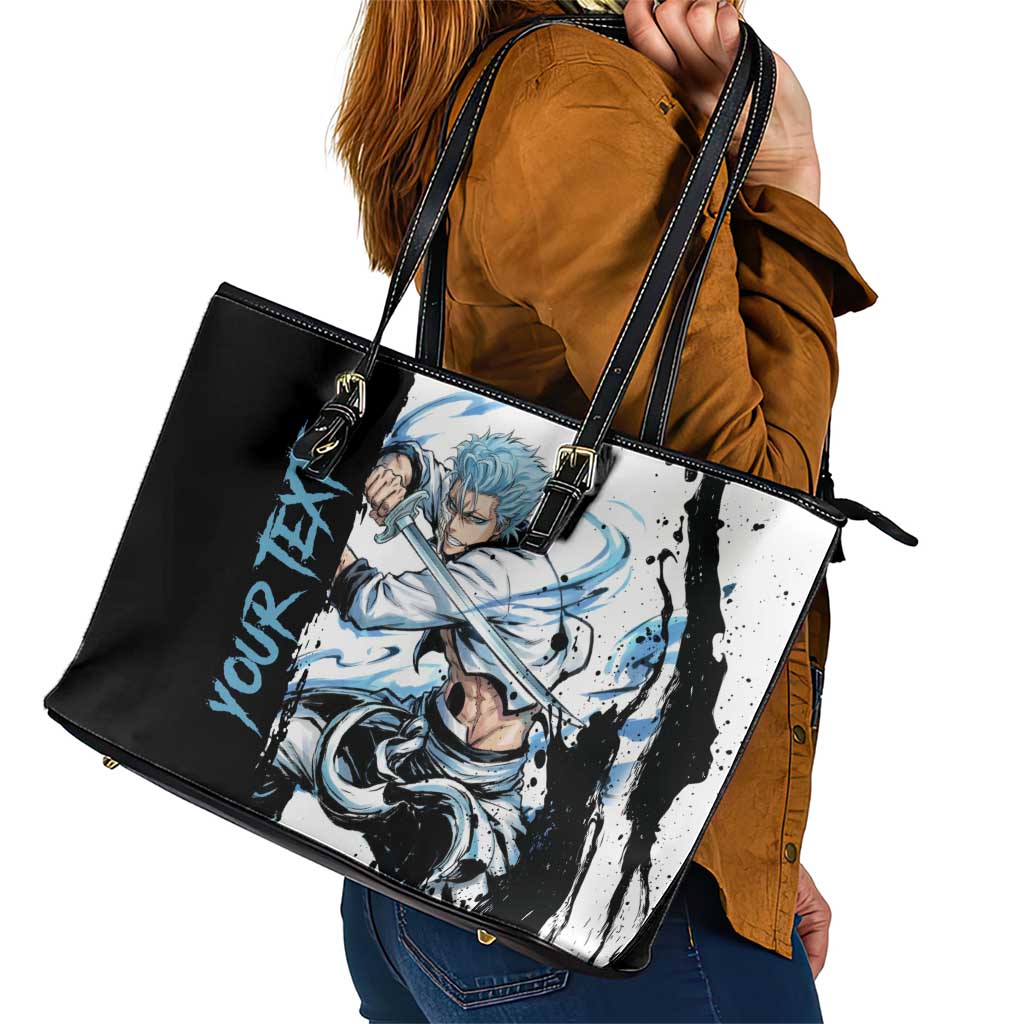 Personalized Grimmjow Jaegerjaquez Leather Tote Bag Ink Splash Anime Brush Style
