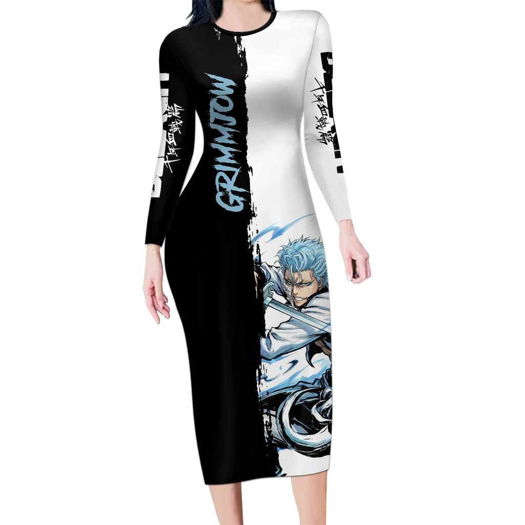 Personalized Grimmjow Jaegerjaquez Long Sleeve Bodycon Dress Ink Splash Anime Brush Style
